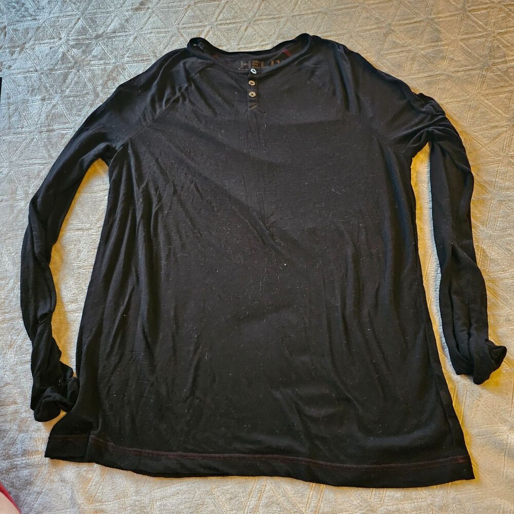 Helix Instinct Is A Virtue Men's L Henley Shirt Long Sleeve Black Lightweight